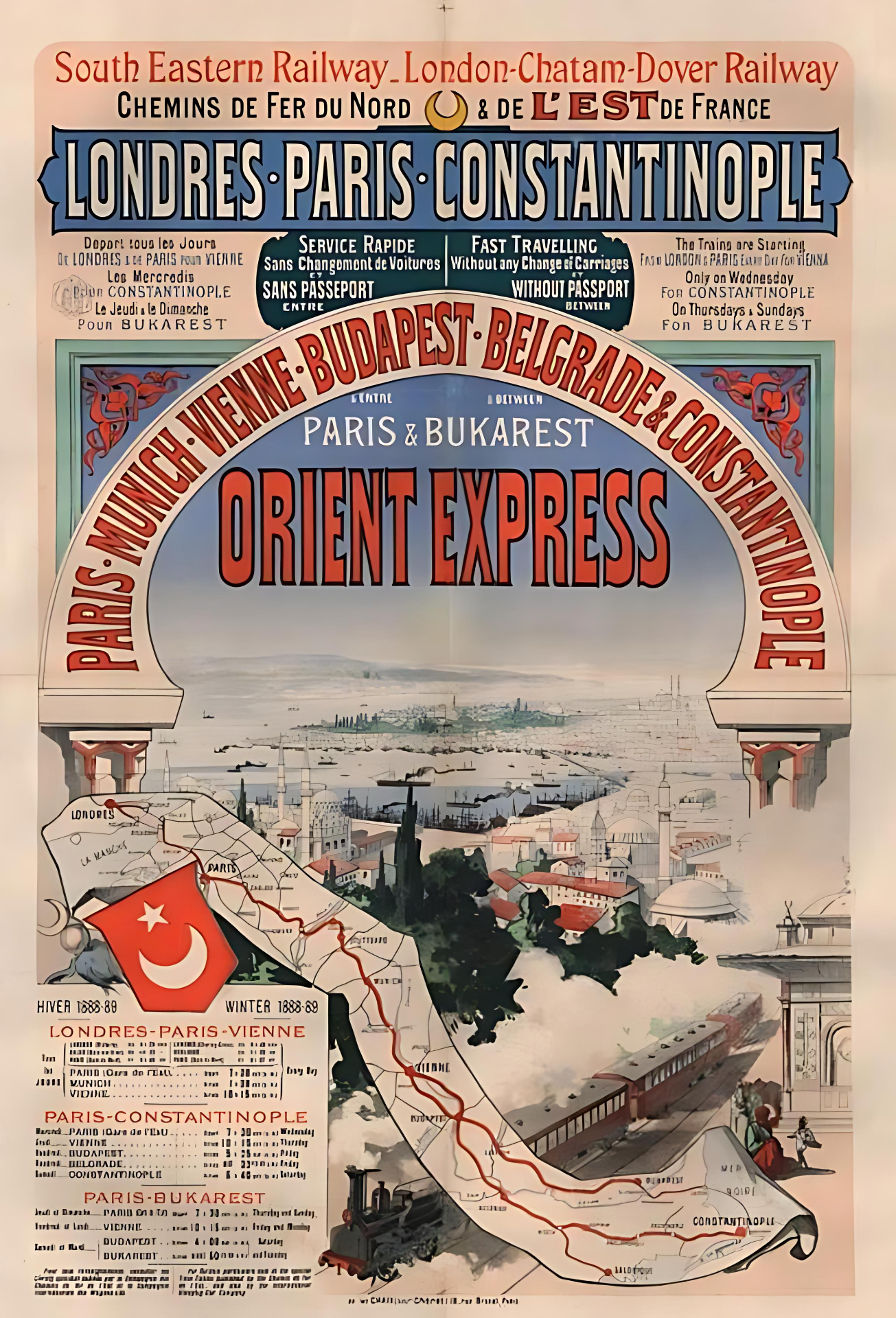 Cartel de la temporada 1888-1889 del servicio Orient Express