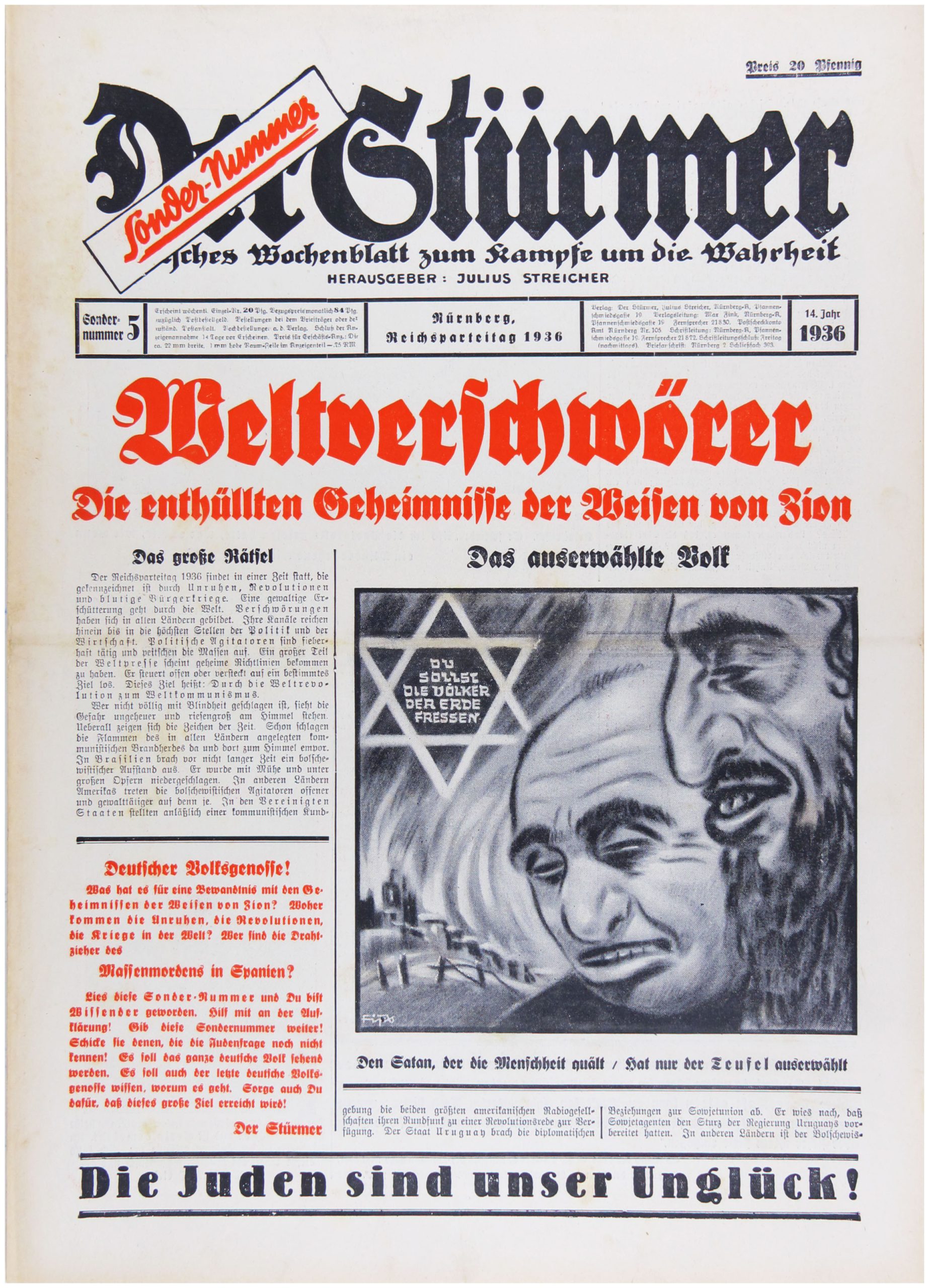 Tapa del Der Stürmer, edición especial 1936