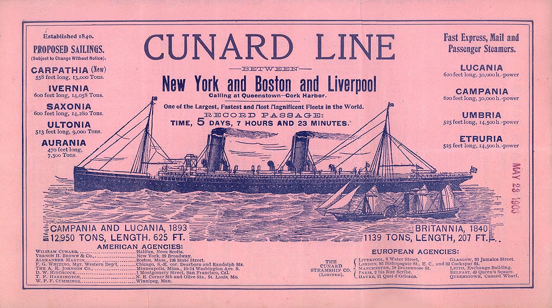 Folleto publicitario de Cunard Line