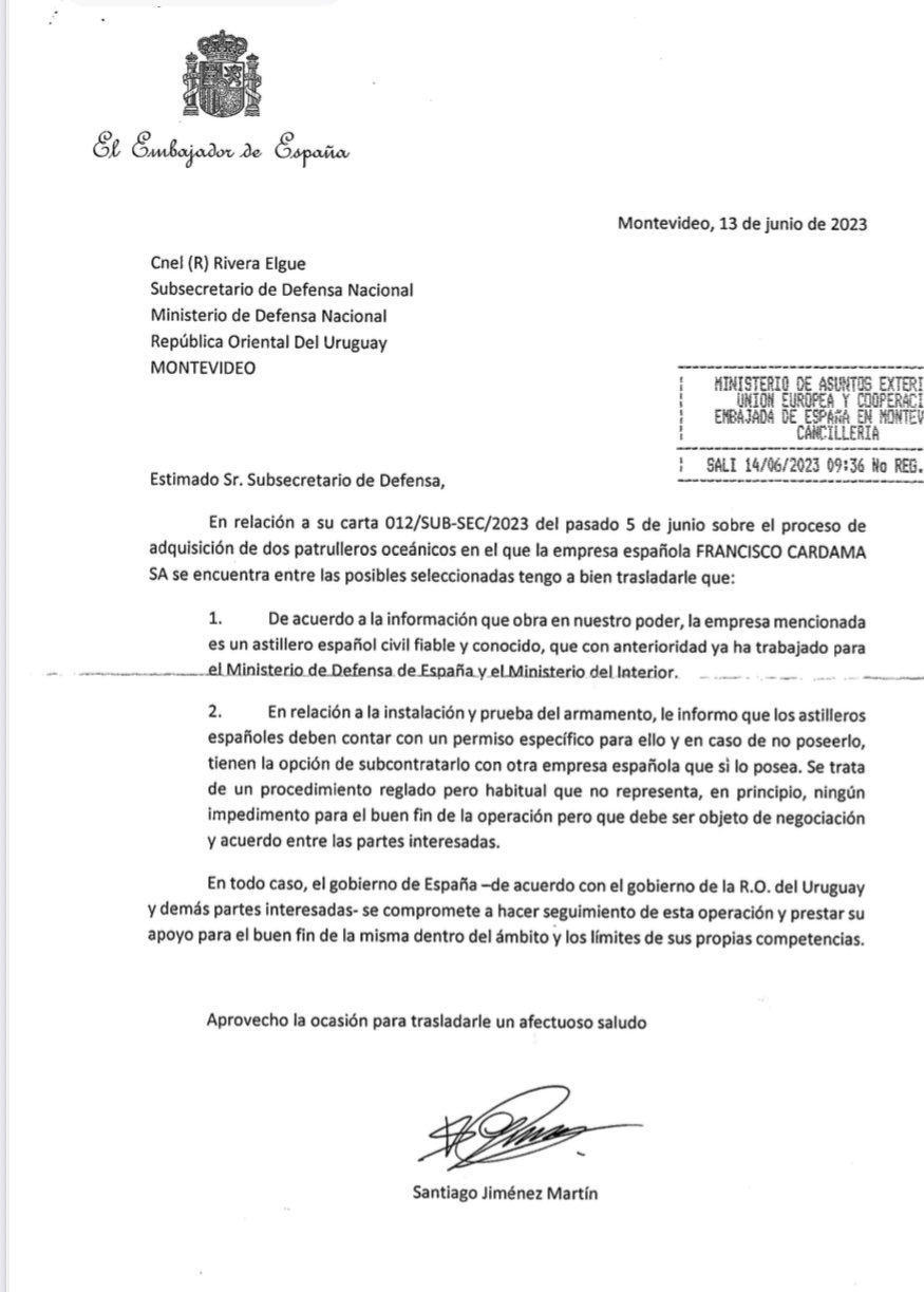 Carta Embajada de España avalando a Cardama