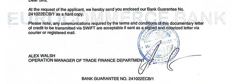 Documento Eurocommerce original - Bank Guarantee