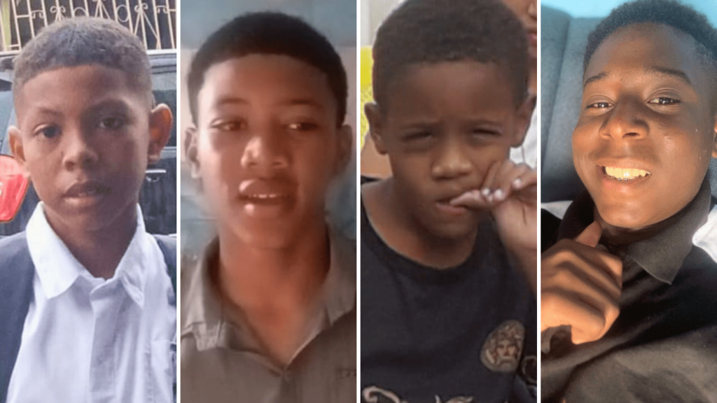 Collage de cuatro retratos de chicos jóvenes negros.