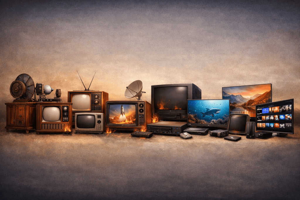 Evolución de televisores y medios de comunicación a través del tiempo.