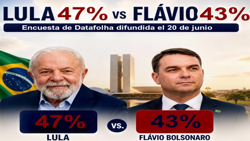 Encuesta Datafolha: Lula 47%, Flávio Bolsonaro 43%.