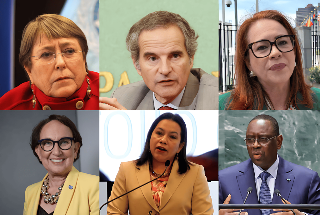 Seis retratos de líderes políticos y figuras públicas diversas.