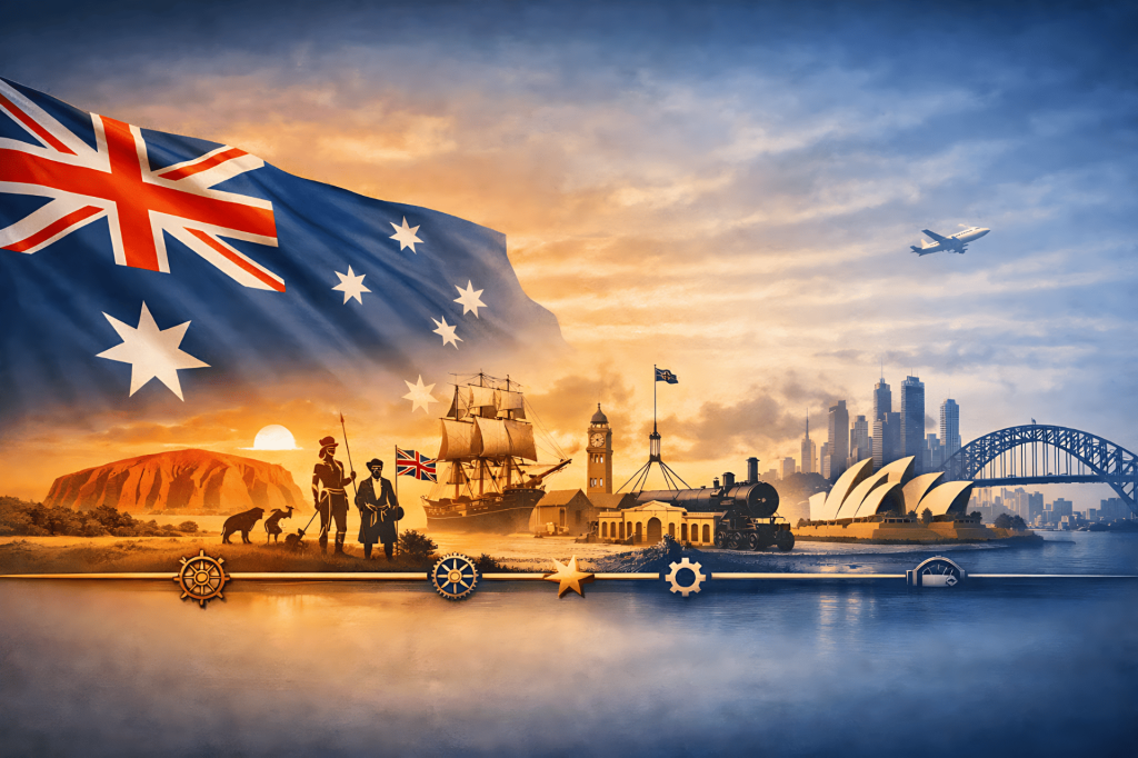 Australia: historia, paisajes e iconos nacionales bajo su bandera.
