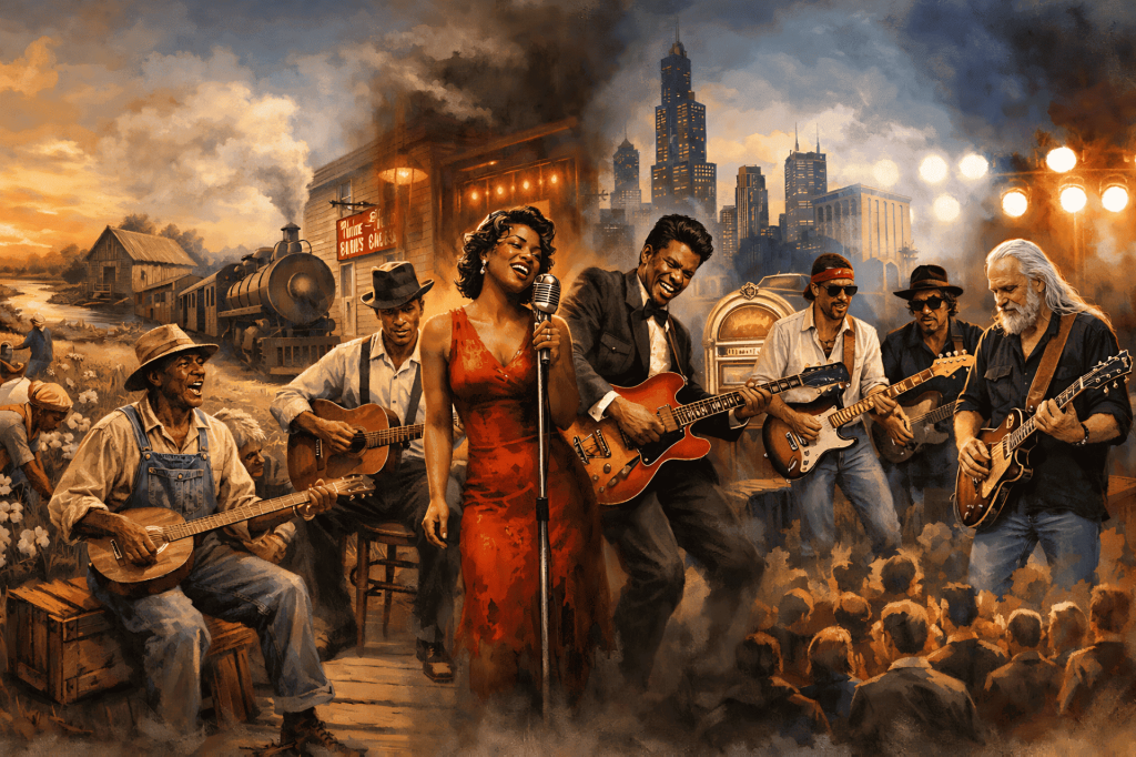 Pintura: evolución del blues desde el campo a la ciudad.