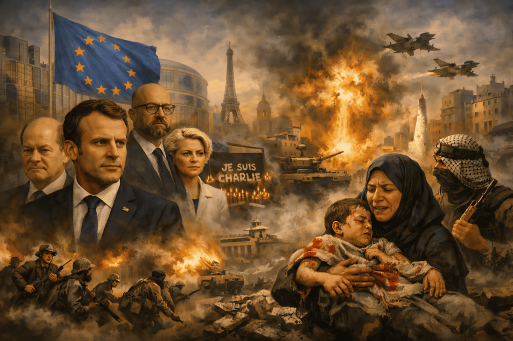 Líderes europeos observan guerra, terrorismo y sufrimiento humano.
