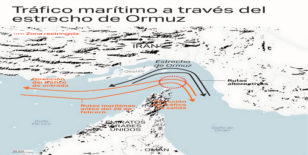 Mapa del tráfico marítimo en el Estrecho de Ormuz.
