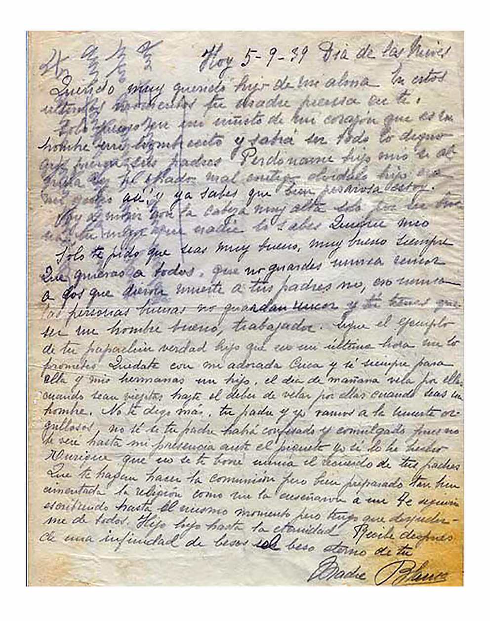 Carta de Blanca Brisac a su hijo Enrique, escrita la madrugada del 5 de agosto de 1939