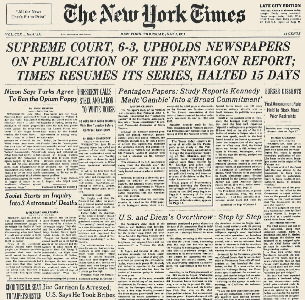 Cobertura de prensa de los Papeles del Pentágono