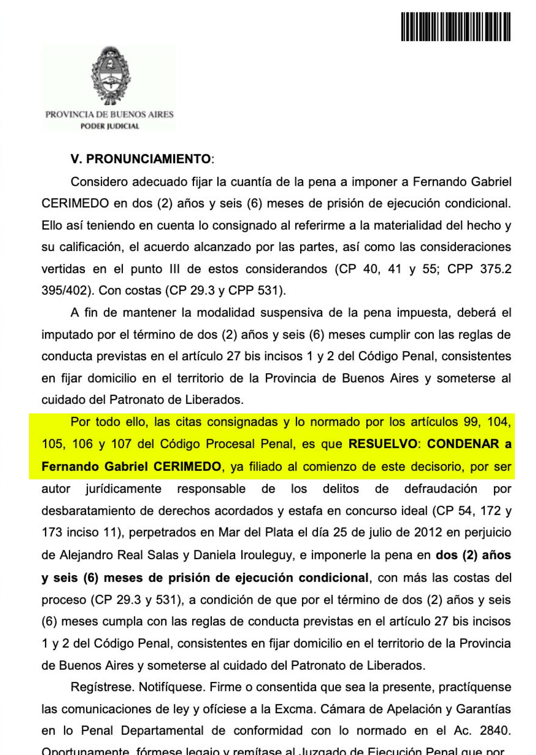 Sentencia condenatoria contra Fernando Cerimedo, 2012