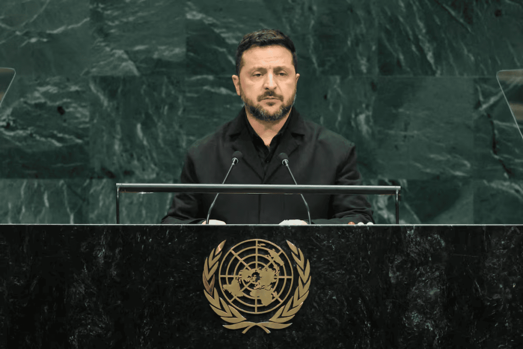 Volodymyr Zelensky pronuncia un discurso en las Naciones Unidas.