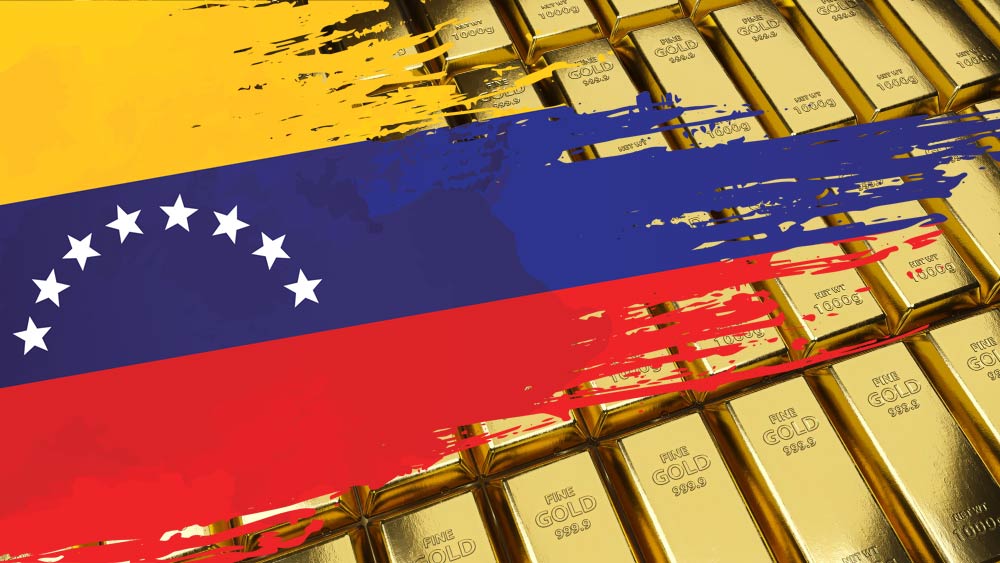 Bandera de Venezuela con barras de oro de fondo.