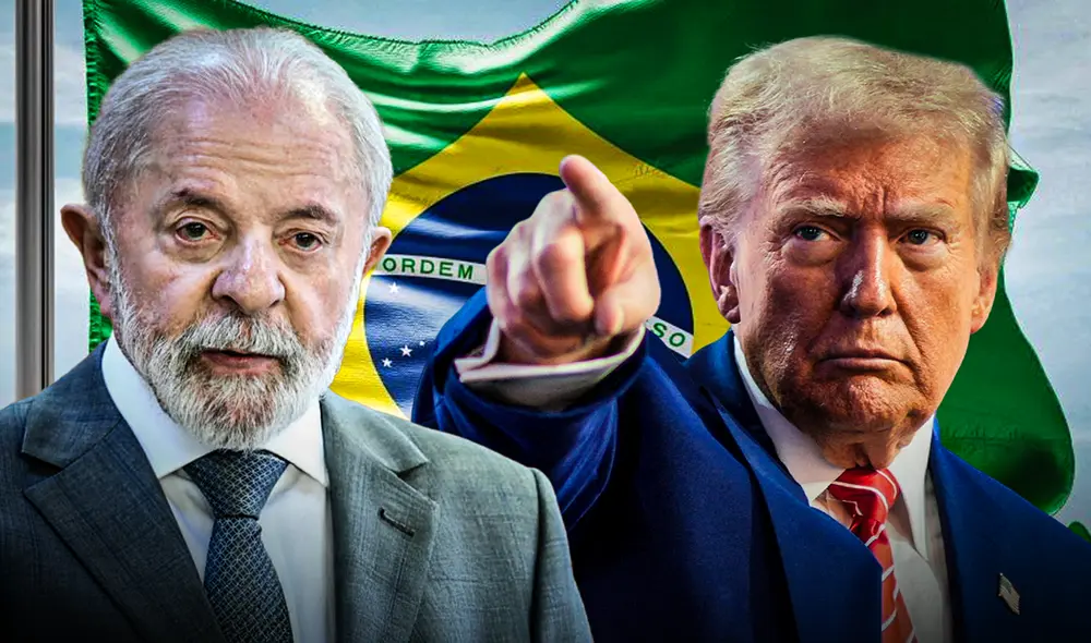Lula da Silva y Donald Trump con bandera de Brasil.