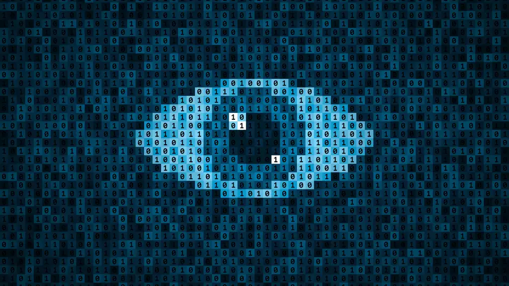 Ojo de código binario azul, concepto de vigilancia digital y datos.