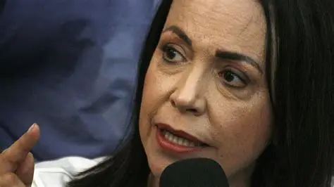 Mujer de mediana edad hablando en micrófono, gesticulando.