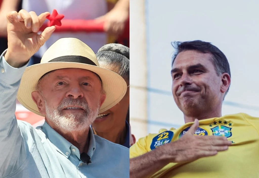 Lula da Silva con estrella roja y Jair Bolsonaro en camiseta amarilla.
