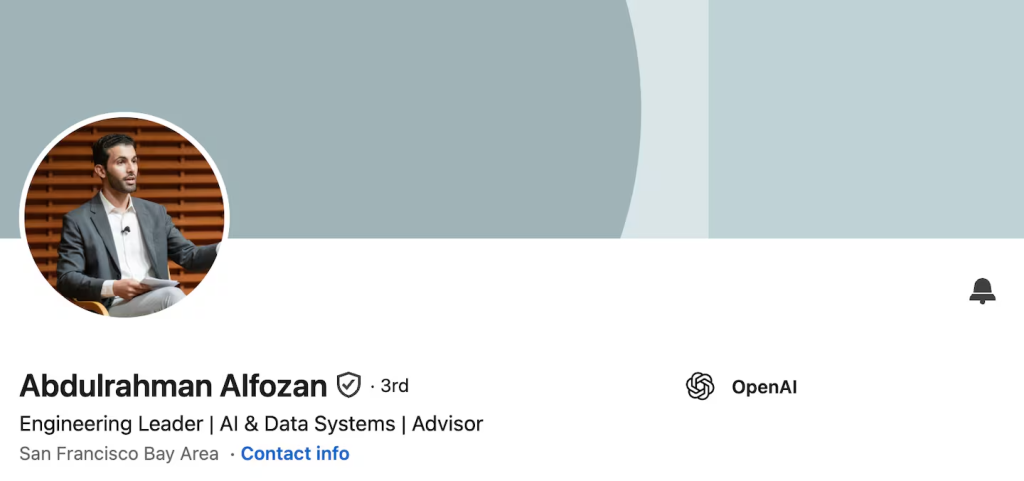 Perfil de LinkedIn de Abdulrahman Alfozan, líder de ingeniería en OpenAI.