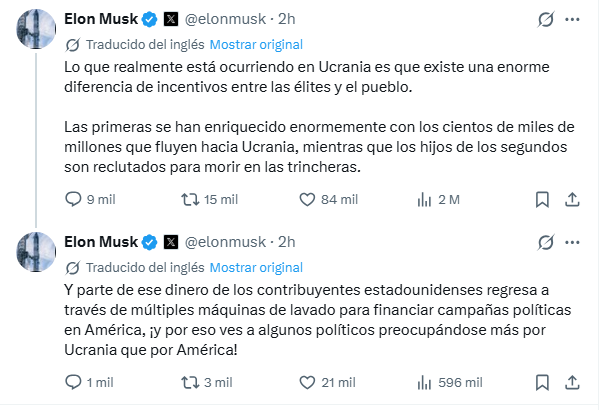 Publicación de Elon Musk sobre la guerra en Ucrania